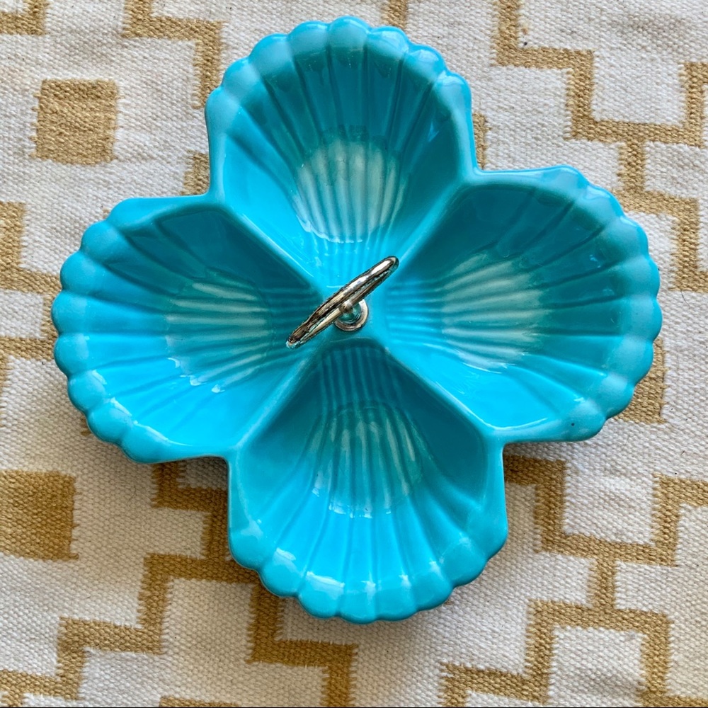 Vintage Turquoise Shell Bowl CA Pottery Large MCM